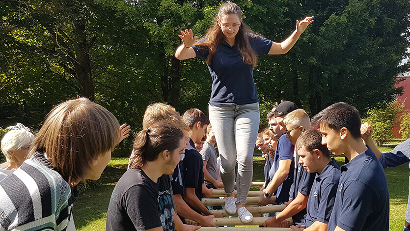 Coperion trainees at a team-building event