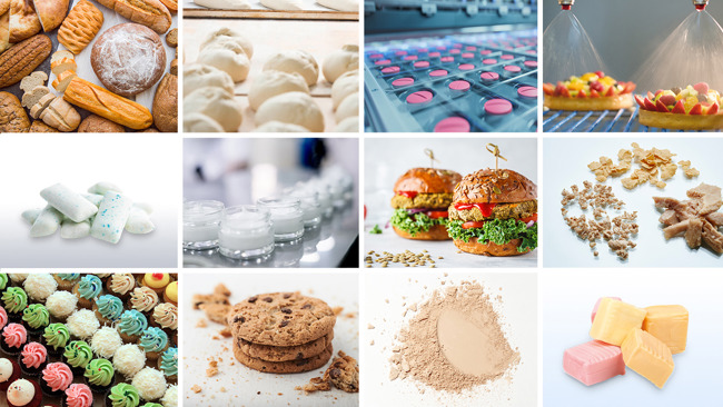 Image collage with bakery, confectionary, chewing gum and food images